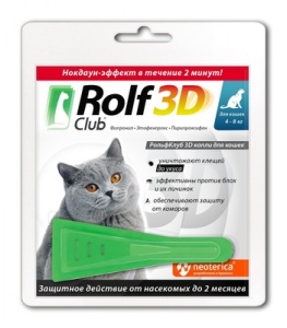 Вет. Rolf Club 3D капли для Кошек 4-8кг.от клещей, блох, комаров