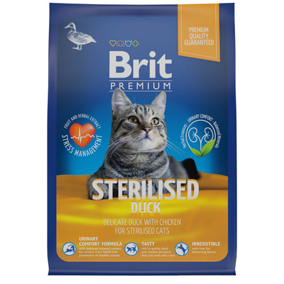 корм Брит 2кг Premium Cat Sterilised Утка для кастрир. котов 5049820