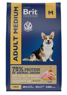 Брит Premium Dog Adult Medium 1кг с курицей для собак средних пород 5049943 