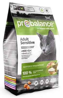 корм ProBalance 0,4 кг Sensitive для кошек с чувств. пищеварением, Кур/рис