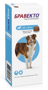 Вет. Бравекто 20-40 кг для собак от блох и клещей (1000мг) (уп1 таб).