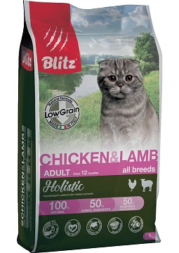 корм Blitz Holistic 1,5кг для кошек с курицей и ягненком