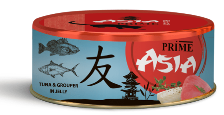 консервы PRIME ASIA  85г Тунец с рыбой групер в желе, для кошек