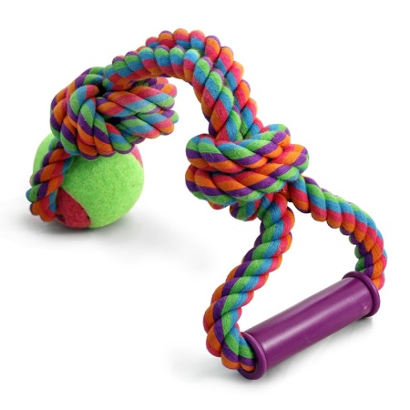 Игрушка для собак "Веревка с ручкой, 2 узла и 1 мяч", d65/380мм 12111022  