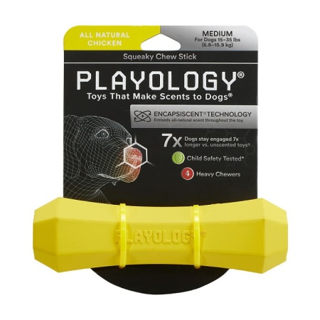 Игрушка для собак Playology P3000875 SQUEAKY CHEW STICK палочка желтая ,средная  