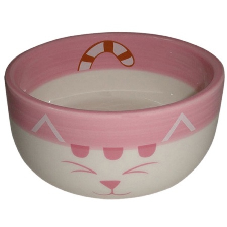 Миска керамическая №1 МКР041 розовая, "Довольная кошка" 11,5х5см 0,29л