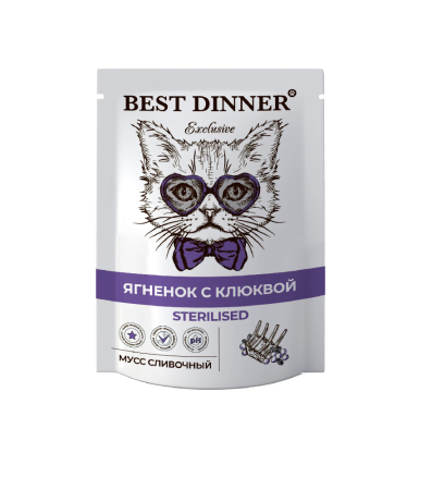паучи Best Dinner для стерилизованных кошек 85гр Мусс сливочный Ягненок/клюква