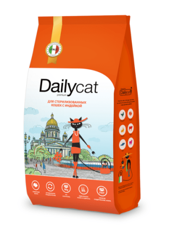 корм DailyCat casual 10кг для Кастрированных кошек Индейка, GKZ