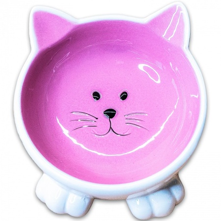 Миска керамическая Mr.Kranch MKR639651 100мл. Мордочка кошки на ножках, розовая 