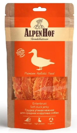Лакомство Alpen Hof Грудка утиная нежная для сред/круп собак 80гр. Альпен Хоф