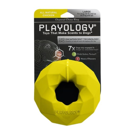 Игрушка для собак Playology Р33332 CHANNEL CHEW кольцо многогранник, желтый курица, 