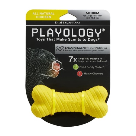 Игрушка для собак Playology P300742 косточка DUAL LAYER BONE для собак Средняя арома курицы