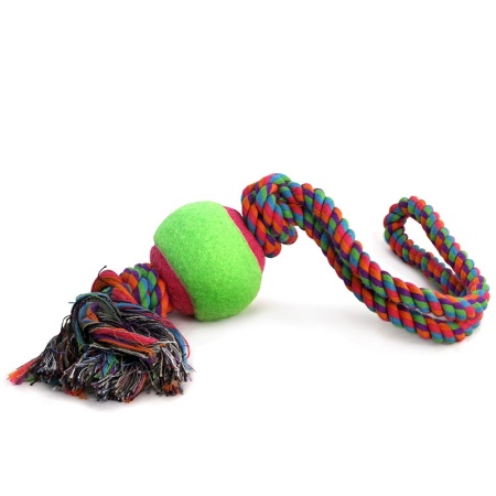 Игрушка для собак "Веревка с петлей, 2 узла и 1 мяч" d65/450мм, 12111029  