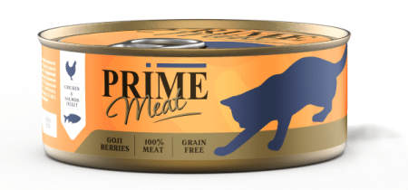 консервы PRIME MEAT 100г для кошек Курица с лососем, филе в желе