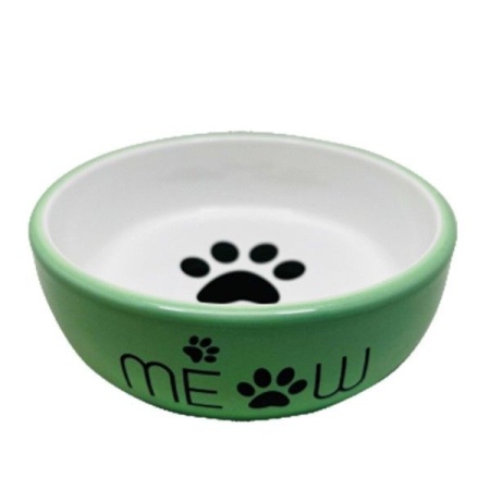 Миска керамическая №1 МКР2103 зеленая с лапкой кошки 